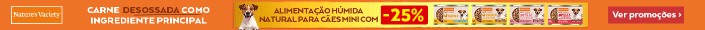 Nature's Variety: 2 kg gr&aacute;tis na compra de uma sele&ccedil;&atilde;o de ra&ccedil;&atilde;o natural para c&atilde;o e -25% numa sele&ccedil;&atilde;o de packs de alimenta&ccedil;&atilde;o h&uacute;mida para c&atilde;o