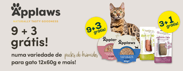 Applaws: 9 + 3 grátis numa seleção de packs de alimentação húmida e 3 + 1 grátis numa seleção de snacks para gatos