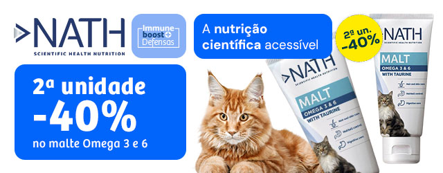 Nath: -40% na 2.ª unidade de malte com Omega 3 e 6 para gatos