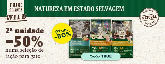 True Origins Wild: -50% na 2ª unidade numa seleção de ração para gato