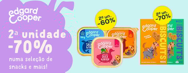Edgard & Cooper: -60% na 2ª unidade numa seleção de húmidos, e -70% na 2ª unidade numa seleção de snacks para cão