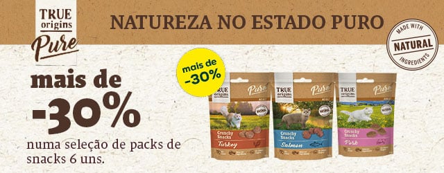 True Origins Pure: Mais de -30% numa seleção de packs de snacks 6 unid.