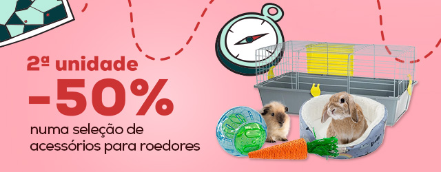 -50% na 2ª unidade de seleção de acessórios para roedores e coelhos