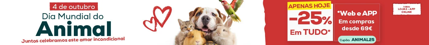 Especial Dia do Animal: 25% DIRETO em compras realizadas no dia 04/10/2025