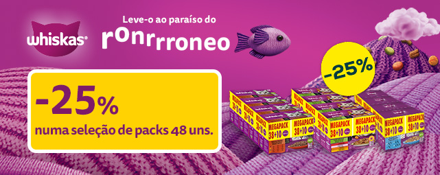 Whiskas: -25% numa seleção de packs de alimentação húmida 48 unid.