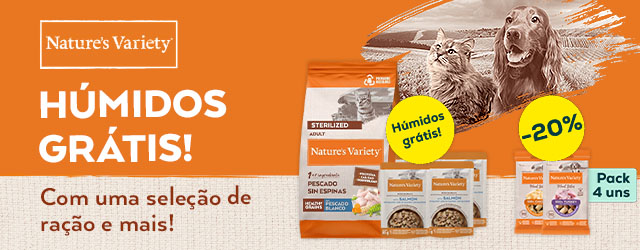 Nature's Variety: Alimentação húmida de oferta e 4 saquetas de oferta numa seleção de ração para gato Nature's Variety: Alimentação húmida de oferta e 4 saquetas de oferta numa seleção de ração para gato