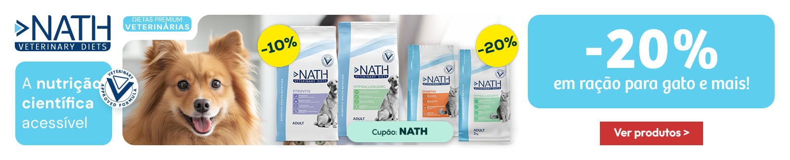 Nath Veterinary Diets: -10% em ra&ccedil;&atilde;o para c&atilde;o e -20% em ra&ccedil;&atilde;o para gato