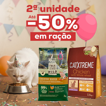 Até 50% de desconto na 2.ª unidade numa seleção de rações para gatos