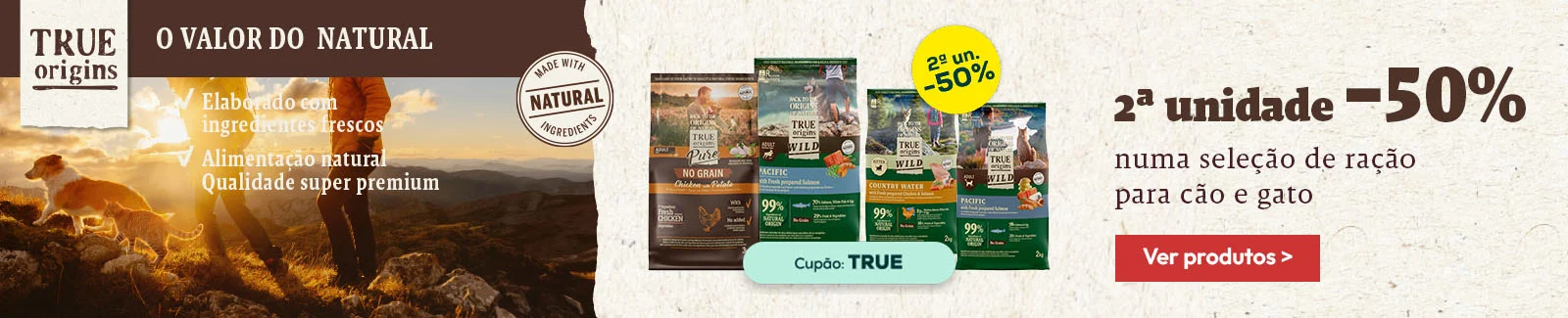 True Origins: -50% na segunda unidade numa sele&ccedil;&atilde;o de ra&ccedil;&otilde;es
