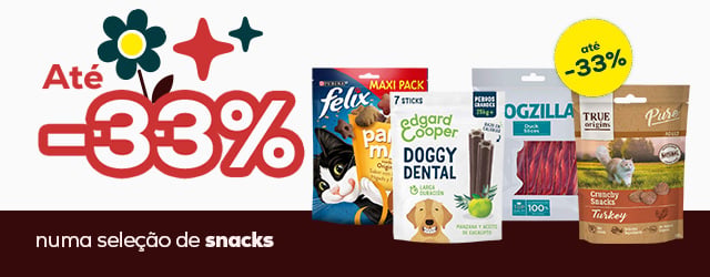 Até -33% numa seleção de snacks para cão e gato