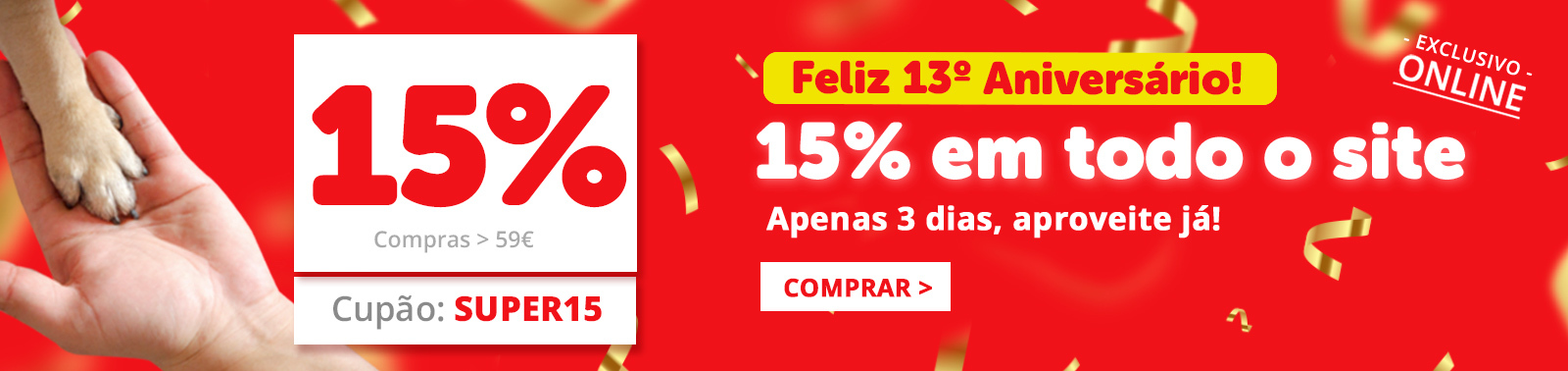 Aproveite já 15% de desconto em compras > 59€