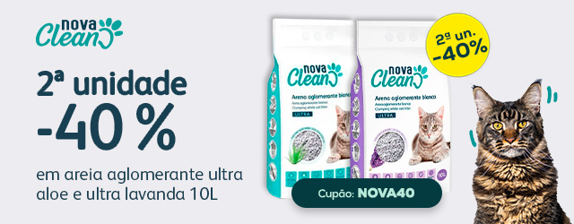 Nova Clean: -40% na 2ª unidade em areias aglomerantes para gato Ultra Aloe Vera/Lavanda 10L