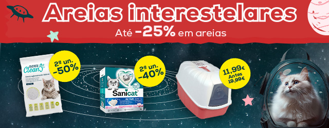 Areias: -40% na 2ª unidade numa seleção de areias Sanicat; Super preço na caixa de areia Minerva