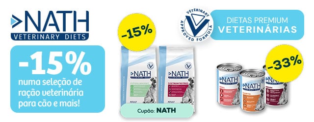 Nath Veterinary Diets: -15% em ração para cão 12 kg e -30% numa seleção de packs de alimentação húmida
