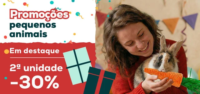 -30% na 2ª unidade em todos os acessórios e alimentação para pequenos animais