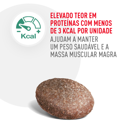 Menos de 3 calorias por unidade, com alto teor de proteínas, que ajuda a manter um peso saudável e a massa muscular.