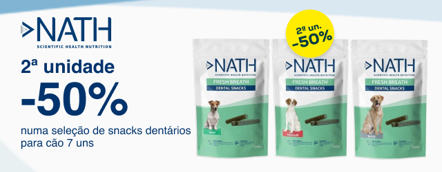 Nath: -50% na 2ª unidade em snacks dentários para cães