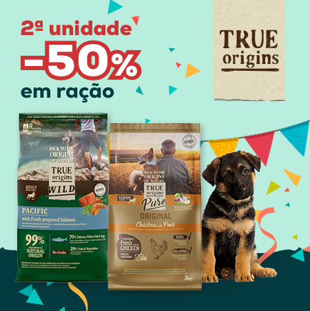 True Origins: Até -50% na 2ª unidade numa seleção de ração para cão