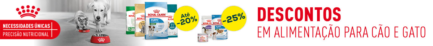 Royal Canin: Até -20% numa seleção de ração e -25% numa seleção de packs de alimentação húmida