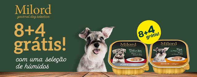 Milord: leve 12 un. de packs de alimentação húmida e pague apenas 8 un.