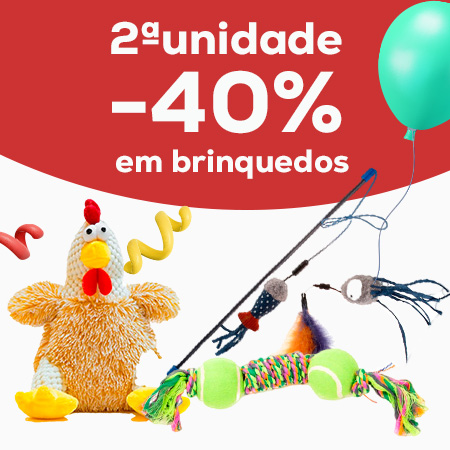 40% de desconto na 2ª unidade nos brinquedos mais giros para o seu cão e gato
