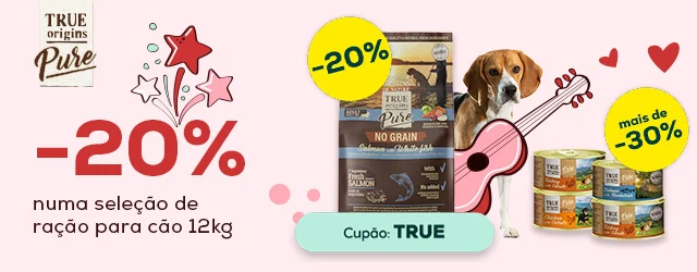 True Origins Pure: -20% numa seleção de ração para cão 12 kg, -33% numa seleção de packs de húmido para cão 24 x 185 g