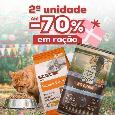 Até -70% na 2ª unidade numa seleção de ração para gato