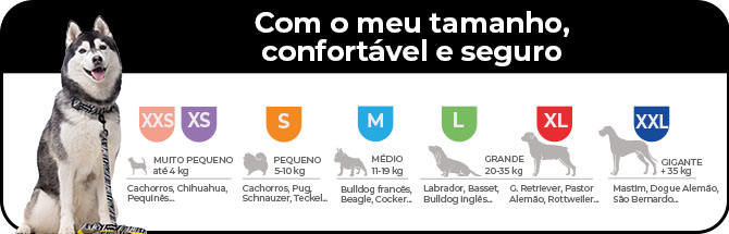Guia para saber qual o tamanho que melhor se adapta ao seu cão. Do XXs ao XXL.