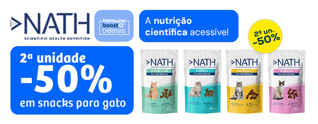Nath: -50% na 2ª unidade em snacks para gato