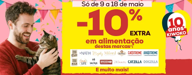 Aniversário Kiwoko: 10% de desconto extra em marcas selecionadas
