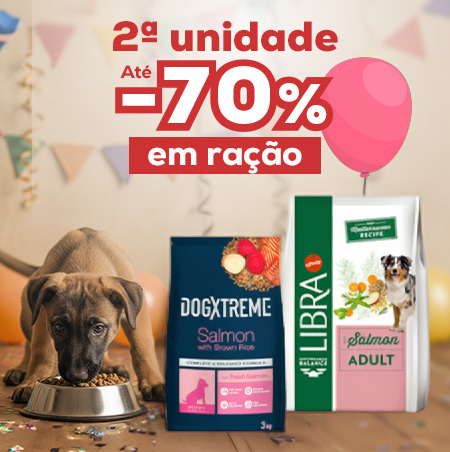 Até 70% de desconto na segunda unidade numa seleção de rações para cães