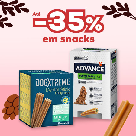 Até 35% de desconto em snacks para cão Até 35% de desconto em snacks para cão