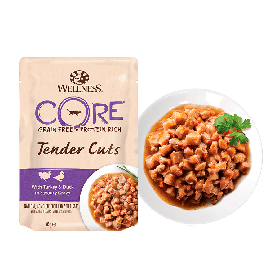Wellness Core Tender Cuts frango e peru saquetas para gatos