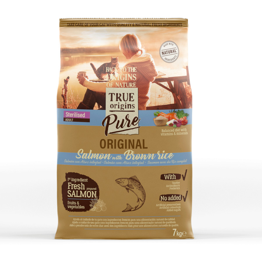 True Origins Adult Pure Sterilised Salmão ração para gatos