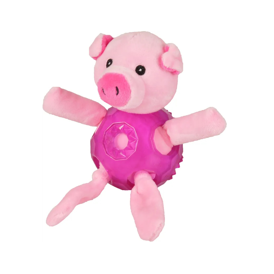 Flamingo Bellies Porco de peluche cor-de-rosa com bola para cães