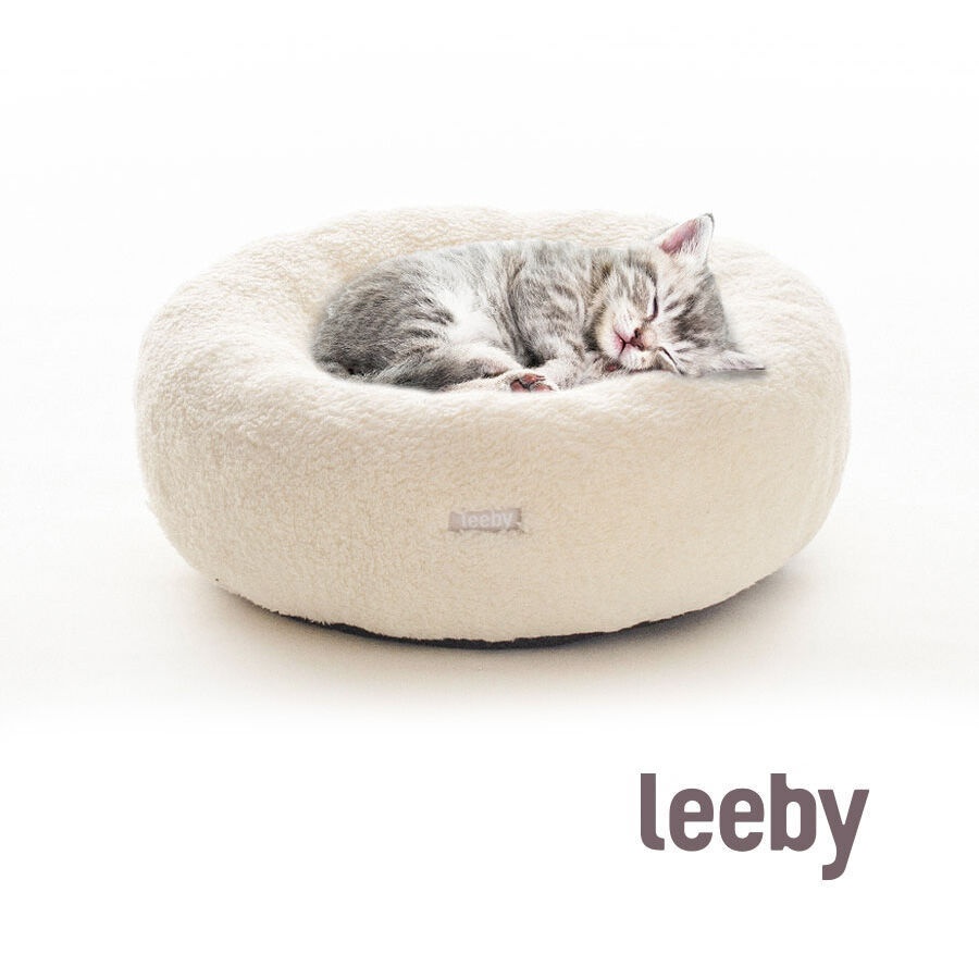 Leeby Cama Redonda Amovível Branca com Ovelhas para gatinhos