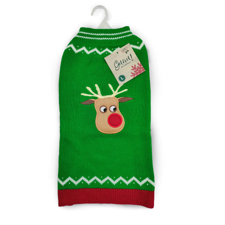 Guau Christmas Camisola Verde de Rena para cães