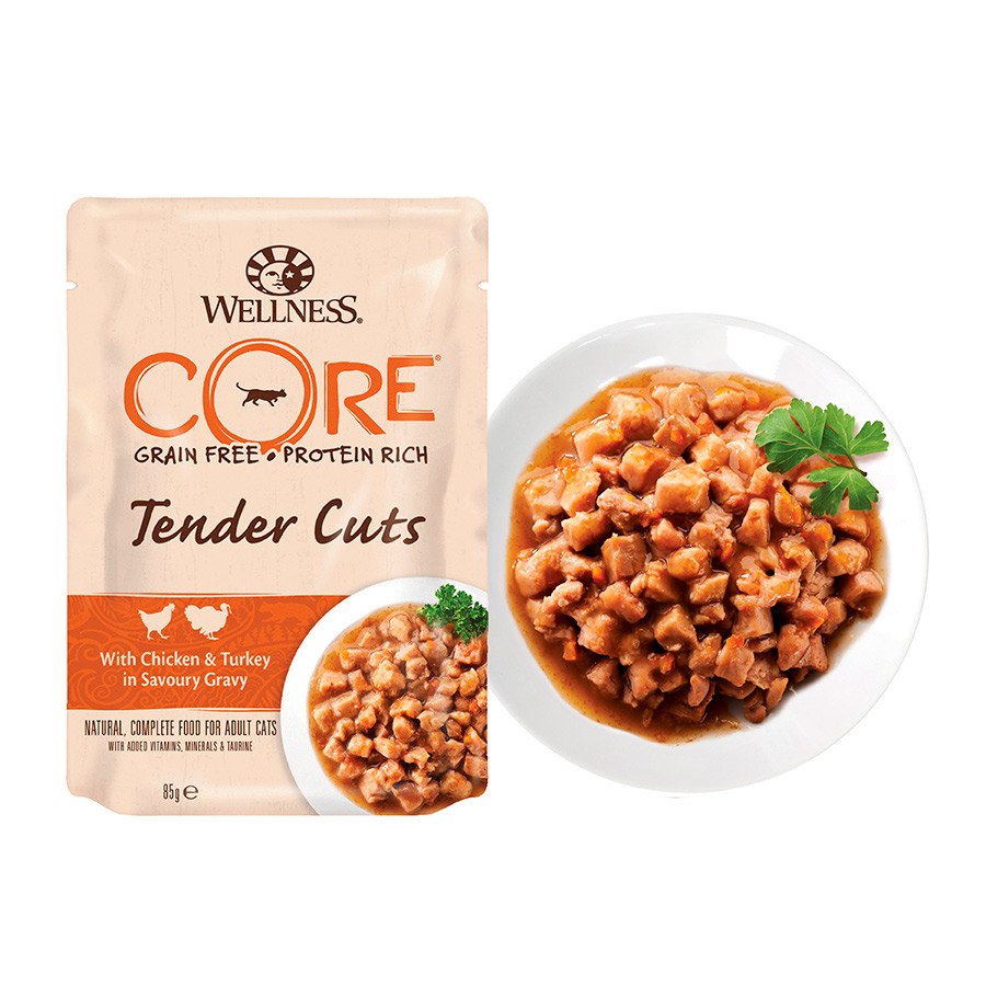 Wellness Core Tender Cuts frango e pero saquetas para gatos