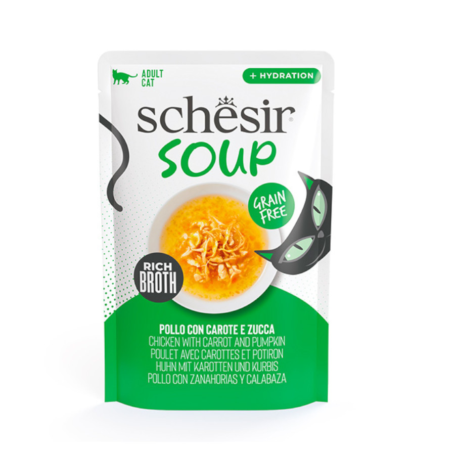 Schesir Frango sem grãos com abóbora em sachê de sopa para gatos